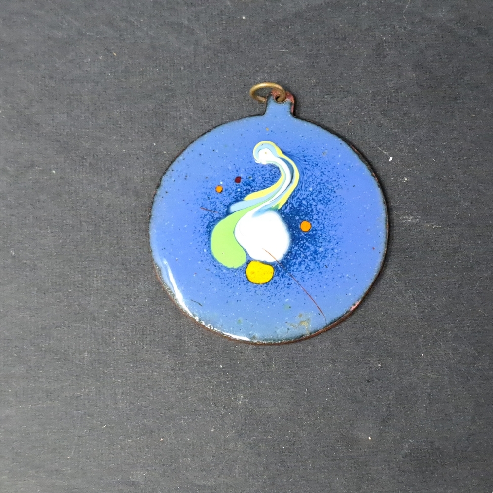 Enamel On Copper Abstract Pattern Round Pendant